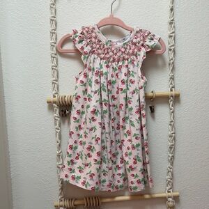 Girls Pink Strawberry-Print Smocked Casual Dress